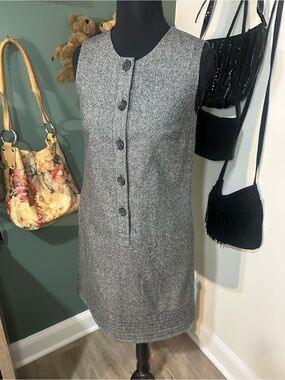 Gap Wool Blend Sleeveless Shift Dress Size 0 Gray Button Front Pockets Career